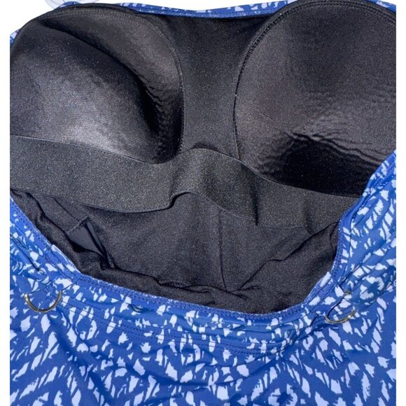 Womens Blue & White Ikat Print Tankini Swim Top With Padded Cups - Picture 2 of 5